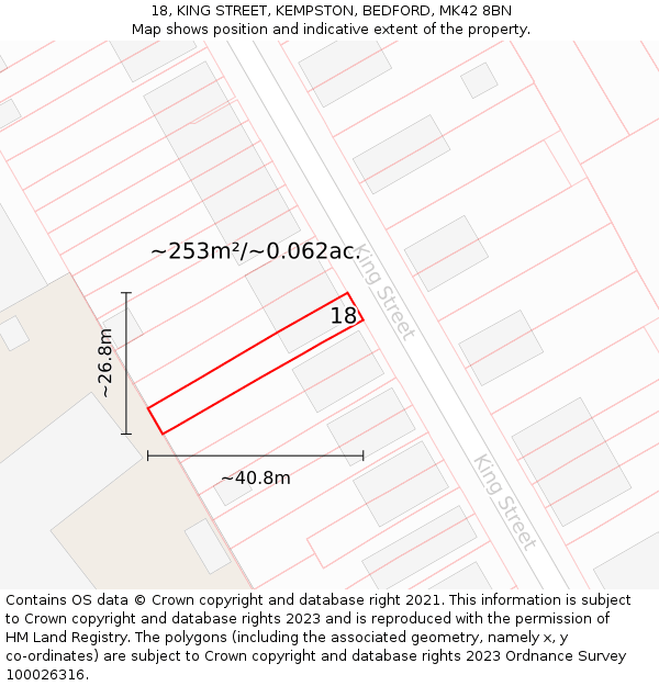 18, KING STREET, KEMPSTON, BEDFORD, MK42 8BN: Plot and title map