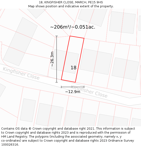 18, KINGFISHER CLOSE, MARCH, PE15 9HS: Plot and title map