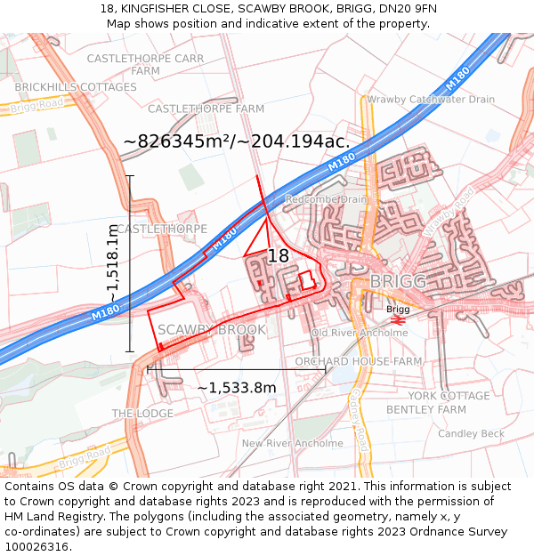 18, KINGFISHER CLOSE, SCAWBY BROOK, BRIGG, DN20 9FN: Plot and title map