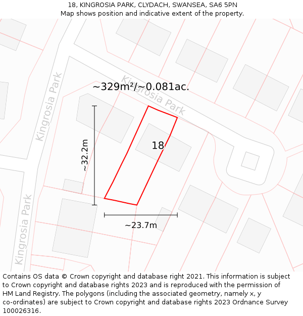 18, KINGROSIA PARK, CLYDACH, SWANSEA, SA6 5PN: Plot and title map