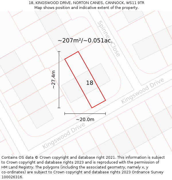 18, KINGSWOOD DRIVE, NORTON CANES, CANNOCK, WS11 9TR: Plot and title map