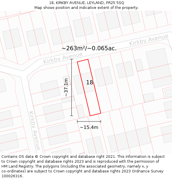 18, KIRKBY AVENUE, LEYLAND, PR25 5SQ: Plot and title map