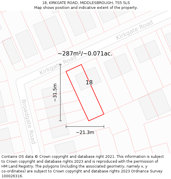 18, KIRKGATE ROAD, MIDDLESBROUGH, TS5 5LS: Plot and title map