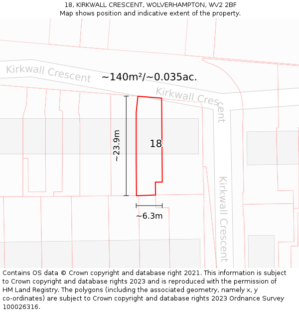 18, KIRKWALL CRESCENT, WOLVERHAMPTON, WV2 2BF: Plot and title map