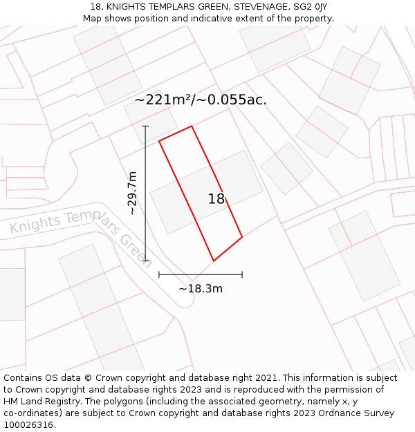 18, KNIGHTS TEMPLARS GREEN, STEVENAGE, SG2 0JY: Plot and title map