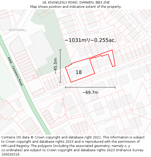 18, KNOWLESLY ROAD, DARWEN, BB3 2NE: Plot and title map