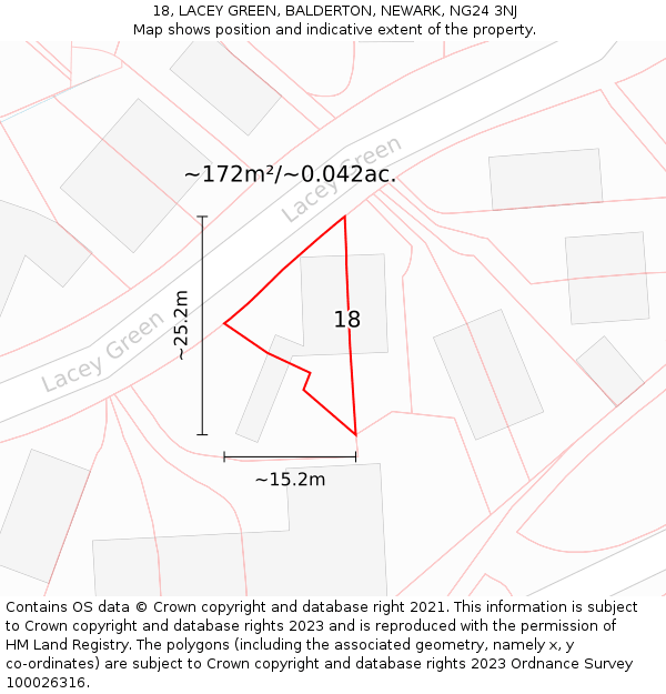 18, LACEY GREEN, BALDERTON, NEWARK, NG24 3NJ: Plot and title map