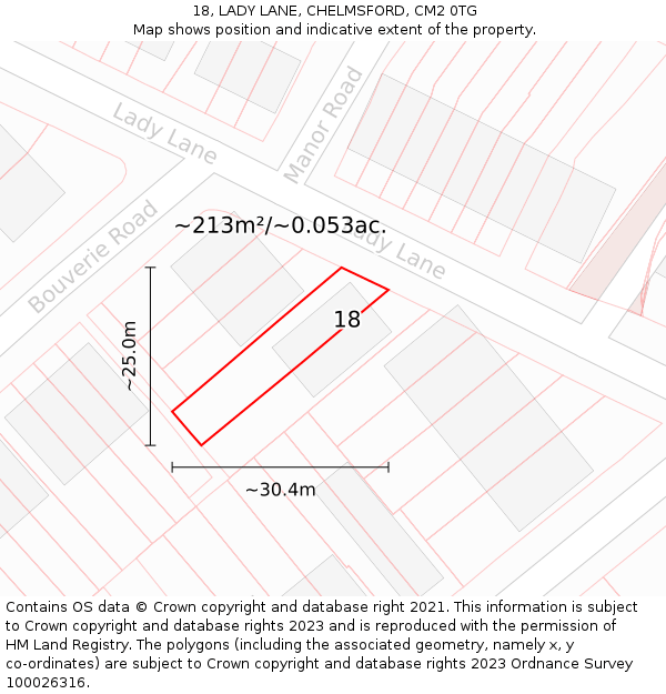 18, LADY LANE, CHELMSFORD, CM2 0TG: Plot and title map