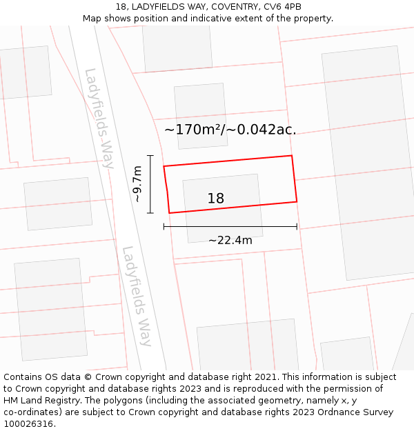 18, LADYFIELDS WAY, COVENTRY, CV6 4PB: Plot and title map