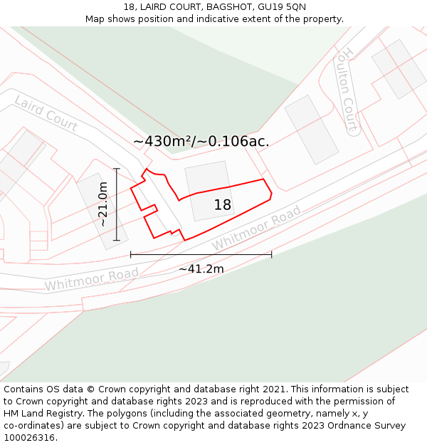 18, LAIRD COURT, BAGSHOT, GU19 5QN: Plot and title map