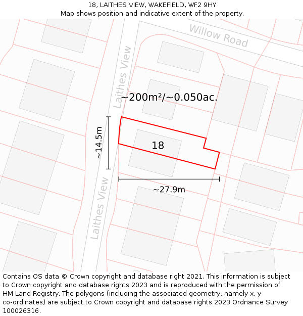 18, LAITHES VIEW, WAKEFIELD, WF2 9HY: Plot and title map