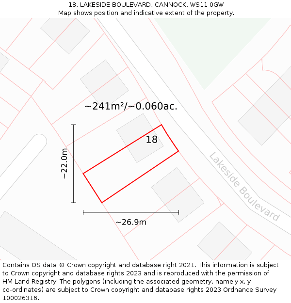 18, LAKESIDE BOULEVARD, CANNOCK, WS11 0GW: Plot and title map