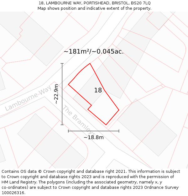 18, LAMBOURNE WAY, PORTISHEAD, BRISTOL, BS20 7LQ: Plot and title map