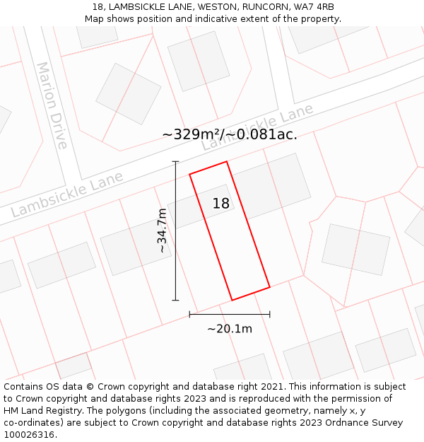 18, LAMBSICKLE LANE, WESTON, RUNCORN, WA7 4RB: Plot and title map