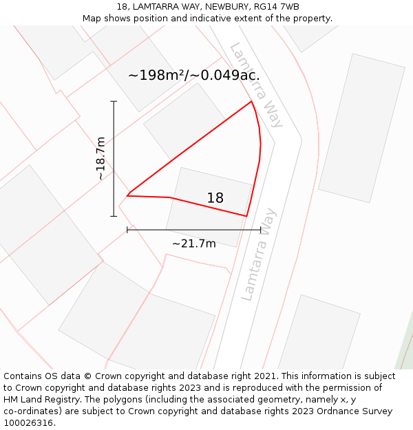 18, LAMTARRA WAY, NEWBURY, RG14 7WB: Plot and title map