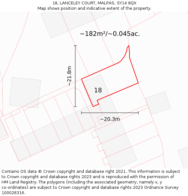 18, LANCELEY COURT, MALPAS, SY14 8QX: Plot and title map