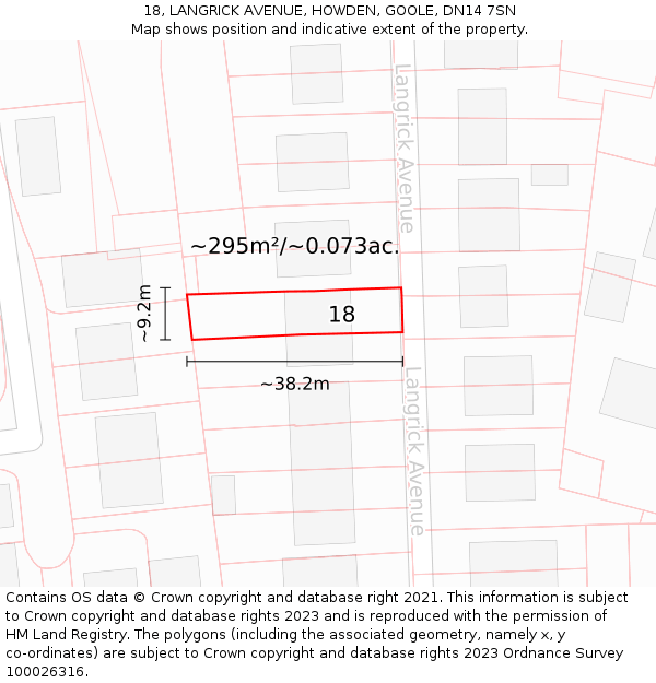 18, LANGRICK AVENUE, HOWDEN, GOOLE, DN14 7SN: Plot and title map