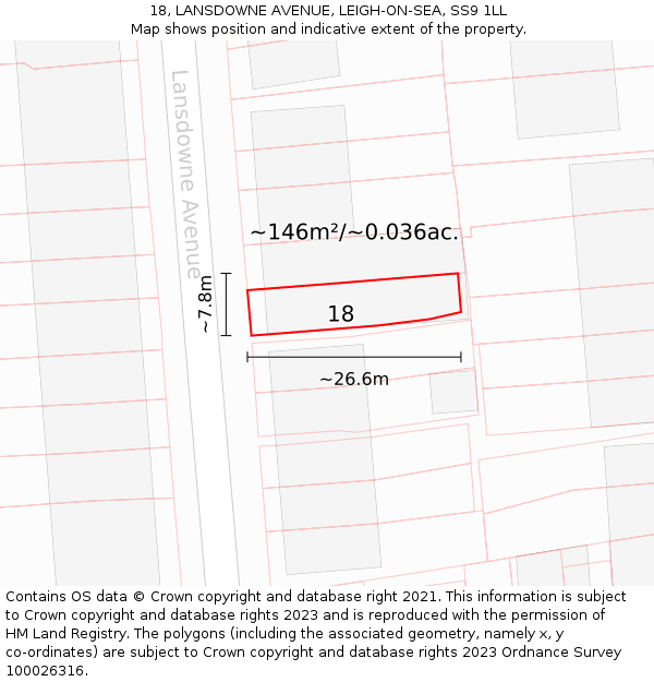 18, LANSDOWNE AVENUE, LEIGH-ON-SEA, SS9 1LL: Plot and title map