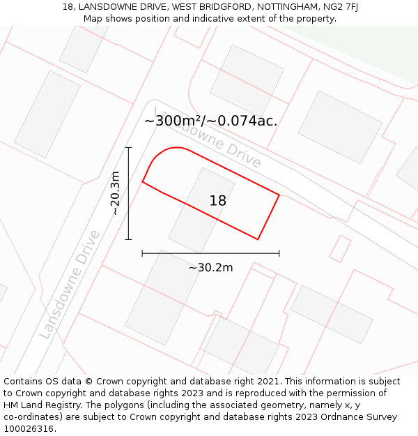 18, LANSDOWNE DRIVE, WEST BRIDGFORD, NOTTINGHAM, NG2 7FJ: Plot and title map