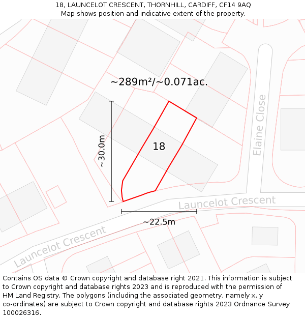 18, LAUNCELOT CRESCENT, THORNHILL, CARDIFF, CF14 9AQ: Plot and title map