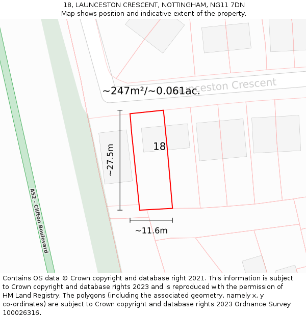 18, LAUNCESTON CRESCENT, NOTTINGHAM, NG11 7DN: Plot and title map