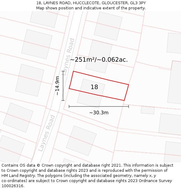 18, LAYNES ROAD, HUCCLECOTE, GLOUCESTER, GL3 3PY: Plot and title map