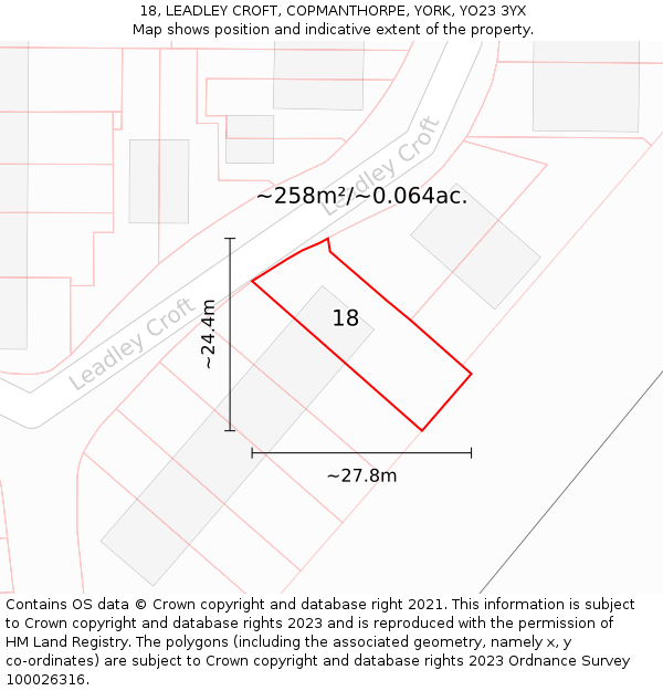 18, LEADLEY CROFT, COPMANTHORPE, YORK, YO23 3YX: Plot and title map