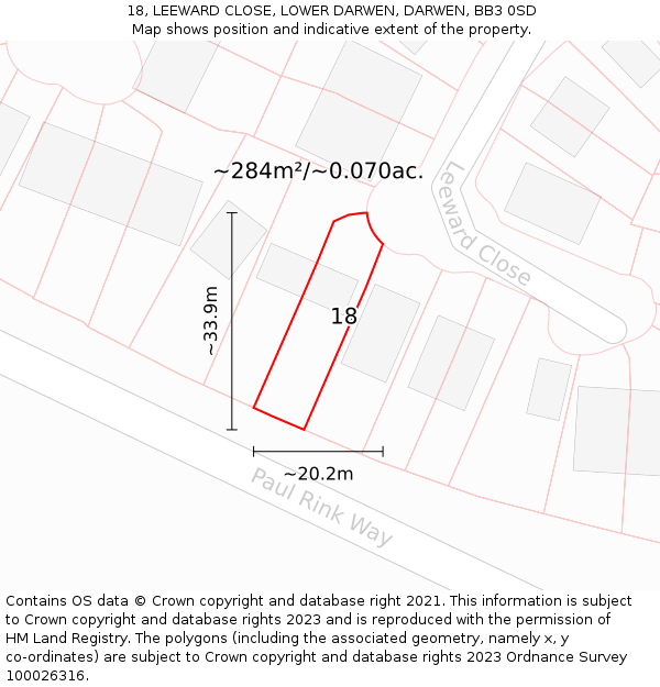 18, LEEWARD CLOSE, LOWER DARWEN, DARWEN, BB3 0SD: Plot and title map