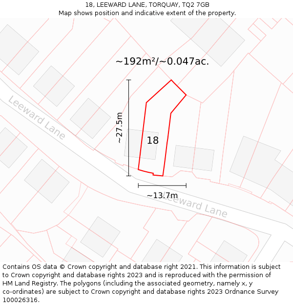 18, LEEWARD LANE, TORQUAY, TQ2 7GB: Plot and title map