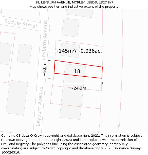 18, LEYBURN AVENUE, MORLEY, LEEDS, LS27 8YP: Plot and title map