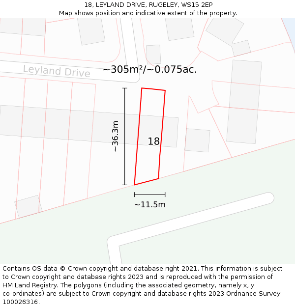 18, LEYLAND DRIVE, RUGELEY, WS15 2EP: Plot and title map