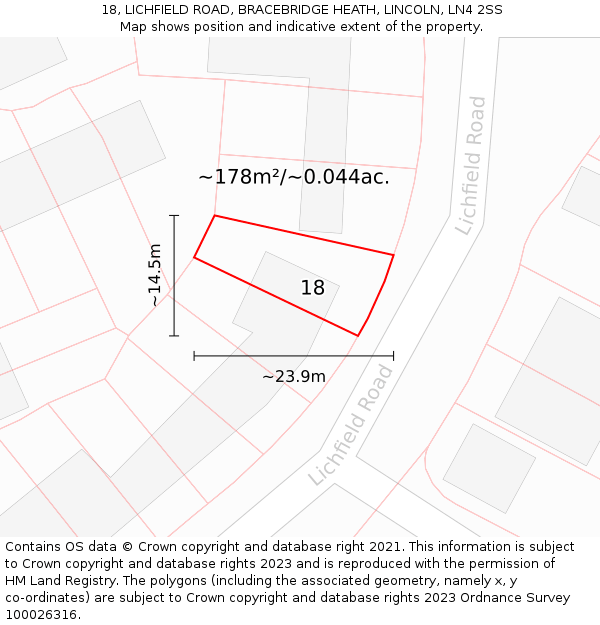 18, LICHFIELD ROAD, BRACEBRIDGE HEATH, LINCOLN, LN4 2SS: Plot and title map