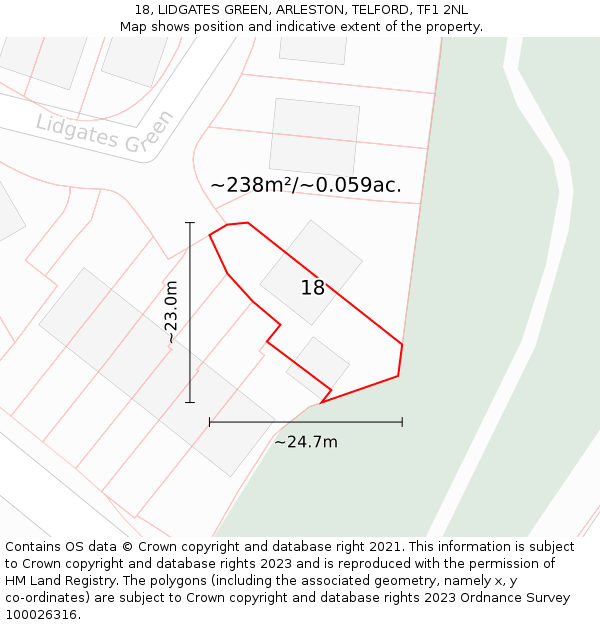 18, LIDGATES GREEN, ARLESTON, TELFORD, TF1 2NL: Plot and title map