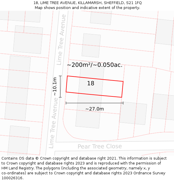 18, LIME TREE AVENUE, KILLAMARSH, SHEFFIELD, S21 1FQ: Plot and title map