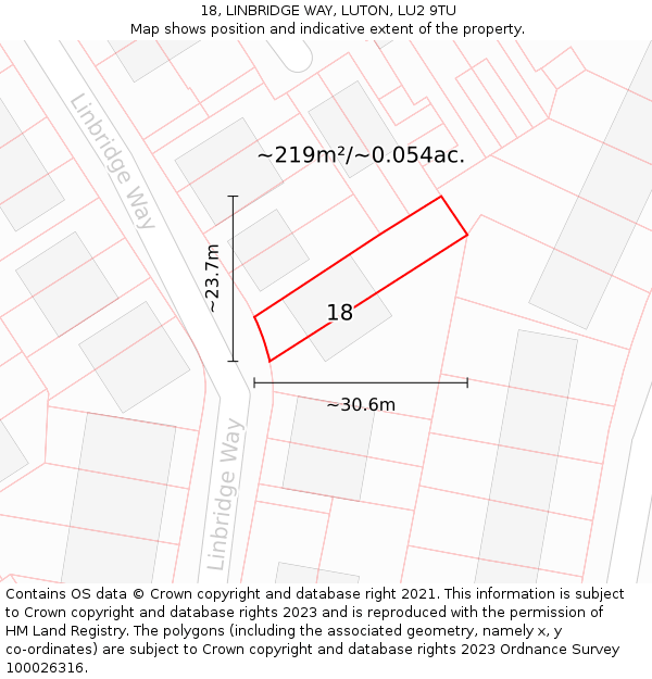 18, LINBRIDGE WAY, LUTON, LU2 9TU: Plot and title map