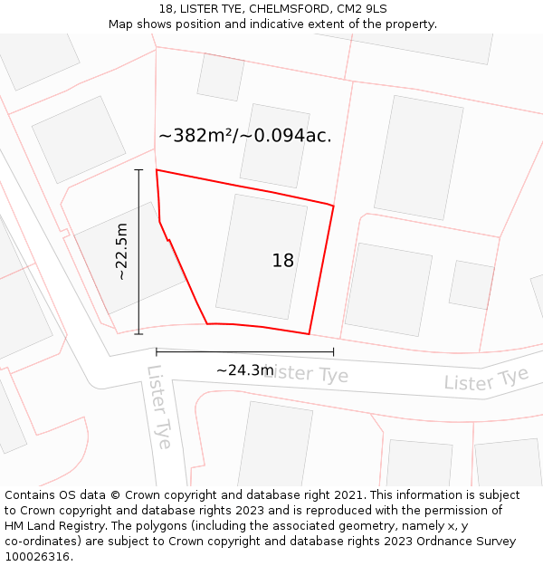 18, LISTER TYE, CHELMSFORD, CM2 9LS: Plot and title map