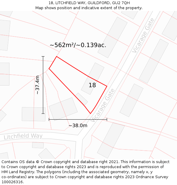 18, LITCHFIELD WAY, GUILDFORD, GU2 7QH: Plot and title map