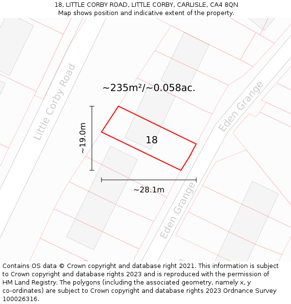 18, LITTLE CORBY ROAD, LITTLE CORBY, CARLISLE, CA4 8QN: Plot and title map