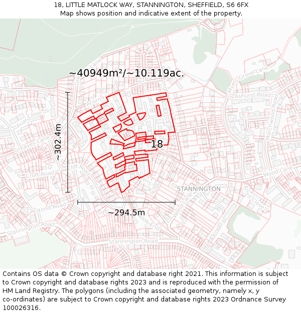 18, LITTLE MATLOCK WAY, STANNINGTON, SHEFFIELD, S6 6FX: Plot and title map