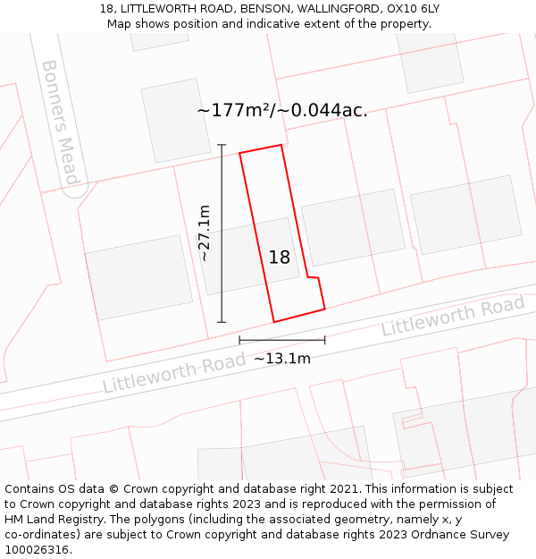 18, LITTLEWORTH ROAD, BENSON, WALLINGFORD, OX10 6LY: Plot and title map