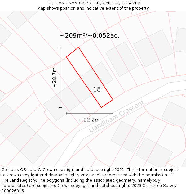 18, LLANDINAM CRESCENT, CARDIFF, CF14 2RB: Plot and title map