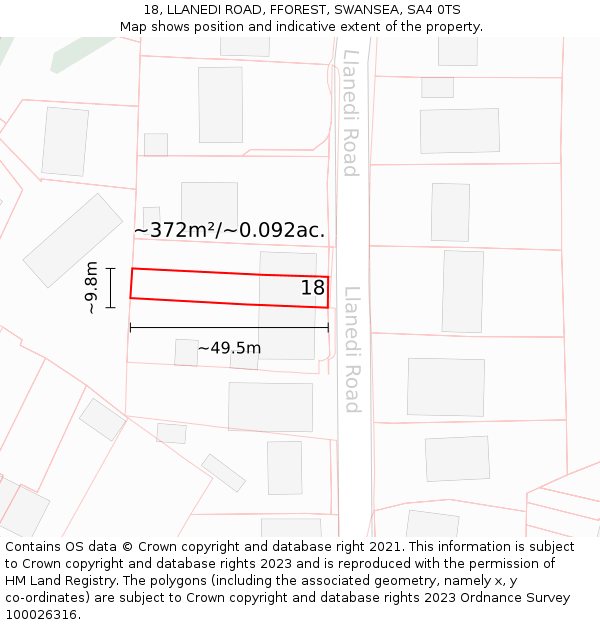 18, LLANEDI ROAD, FFOREST, SWANSEA, SA4 0TS: Plot and title map