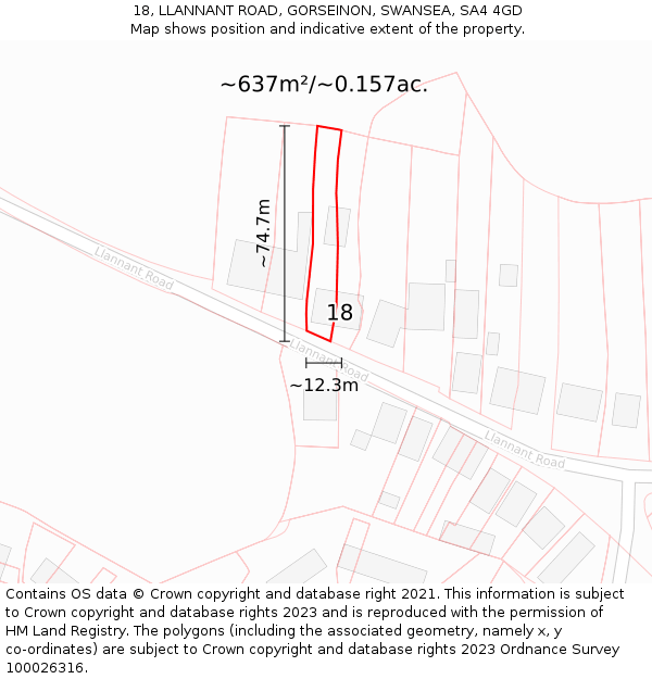 18, LLANNANT ROAD, GORSEINON, SWANSEA, SA4 4GD: Plot and title map