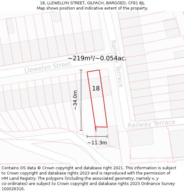 18, LLEWELLYN STREET, GILFACH, BARGOED, CF81 8JL: Plot and title map