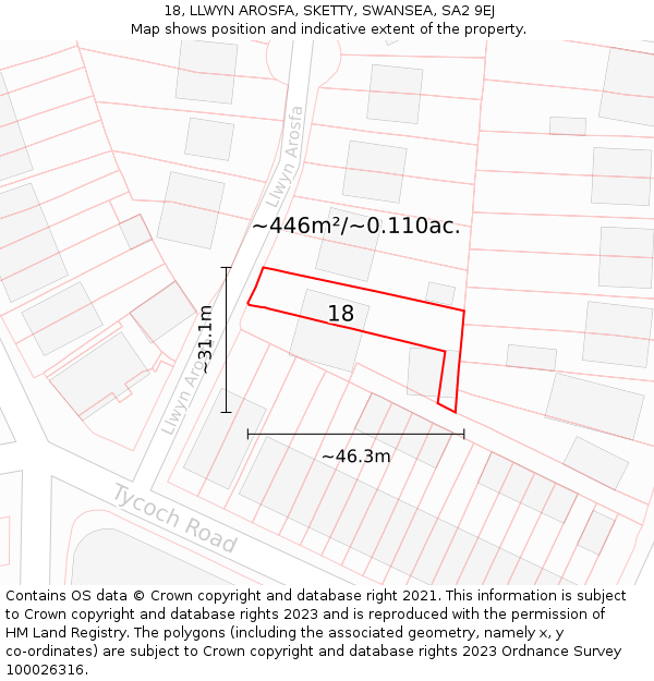 18, LLWYN AROSFA, SKETTY, SWANSEA, SA2 9EJ: Plot and title map