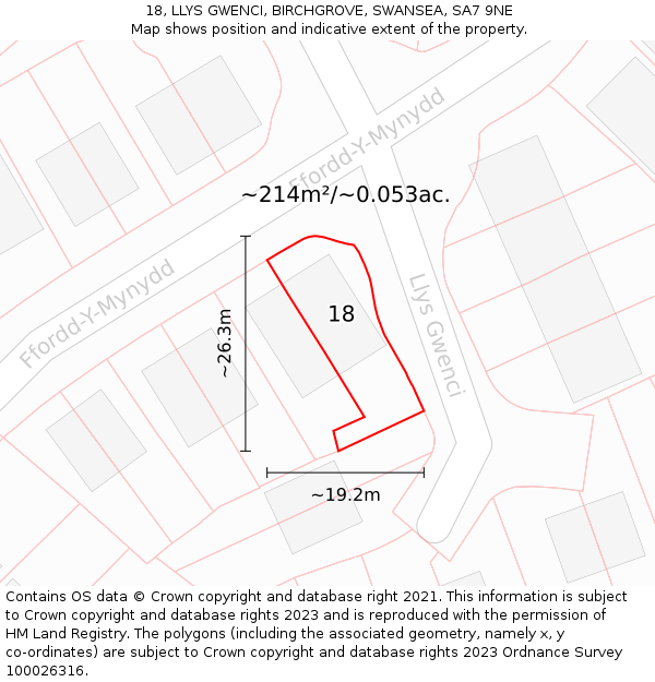 18, LLYS GWENCI, BIRCHGROVE, SWANSEA, SA7 9NE: Plot and title map