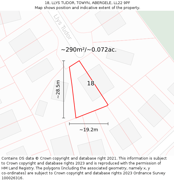 18, LLYS TUDOR, TOWYN, ABERGELE, LL22 9PF: Plot and title map