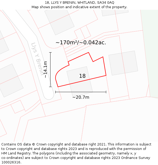 18, LLYS Y BRENIN, WHITLAND, SA34 0AQ: Plot and title map