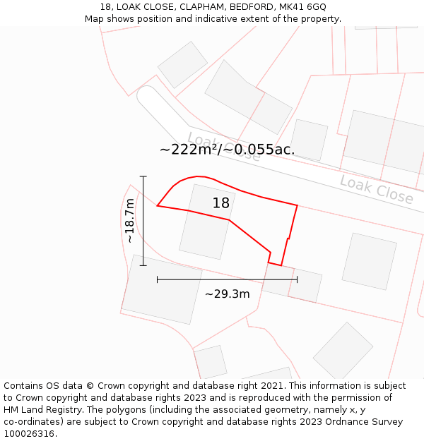 18, LOAK CLOSE, CLAPHAM, BEDFORD, MK41 6GQ: Plot and title map