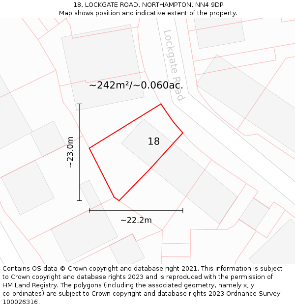 18, LOCKGATE ROAD, NORTHAMPTON, NN4 9DP: Plot and title map